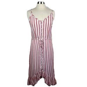 Rails Dress M Womens New $188 Red White Frida Carmine Stripe Button Front Ruffle
